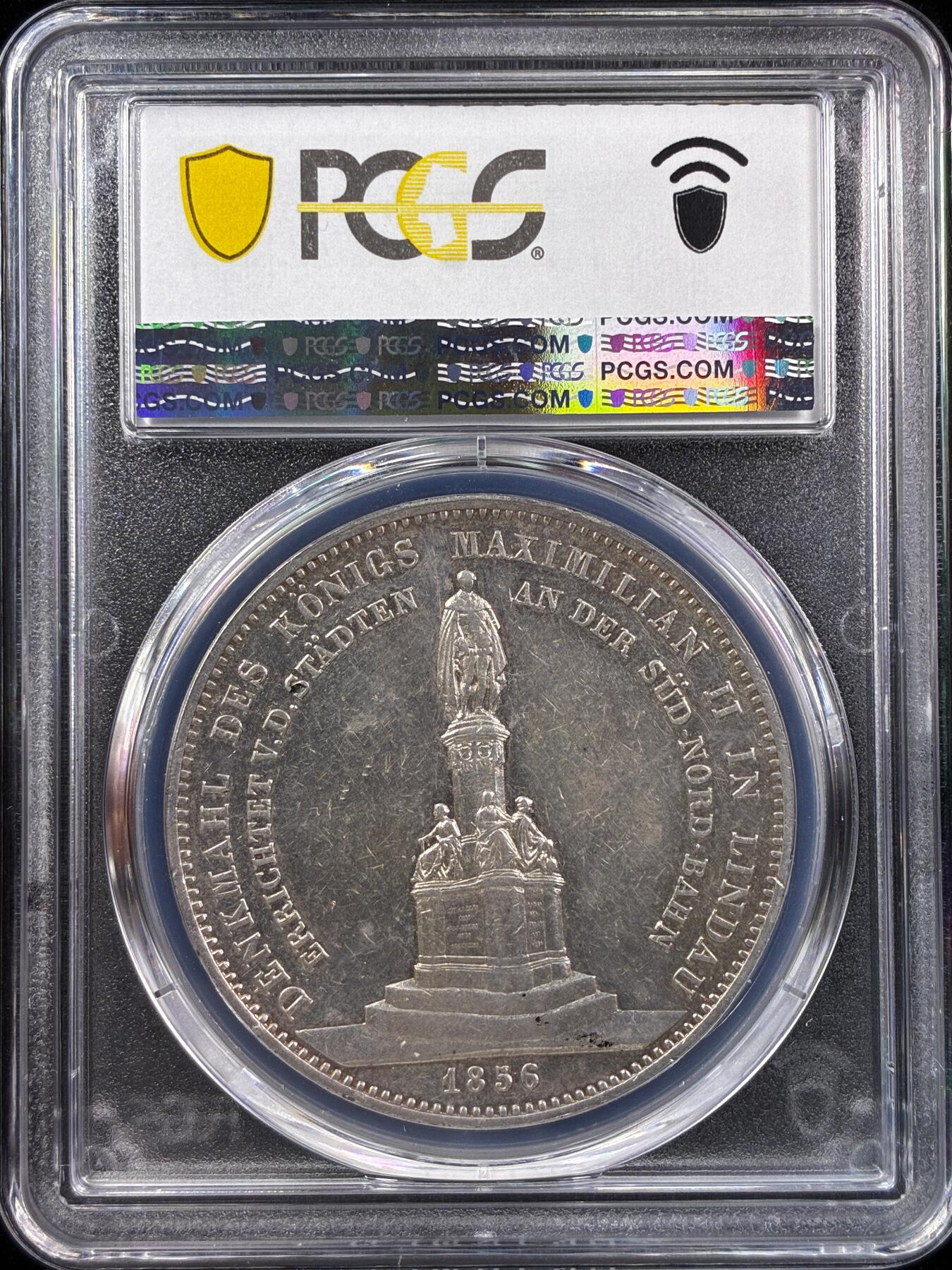 【雨安】【直播拍卖】【世界币章121期-评级币】2025-12-20 周六 19:30 保真 [评级德国] Germany 德国 德意志 2泰勒 Bavaria巴伐利亚 历史泰勒 Thun.096 KM#0850 1856年 马克西米利安二世国王纪念碑  PCGS-AU50