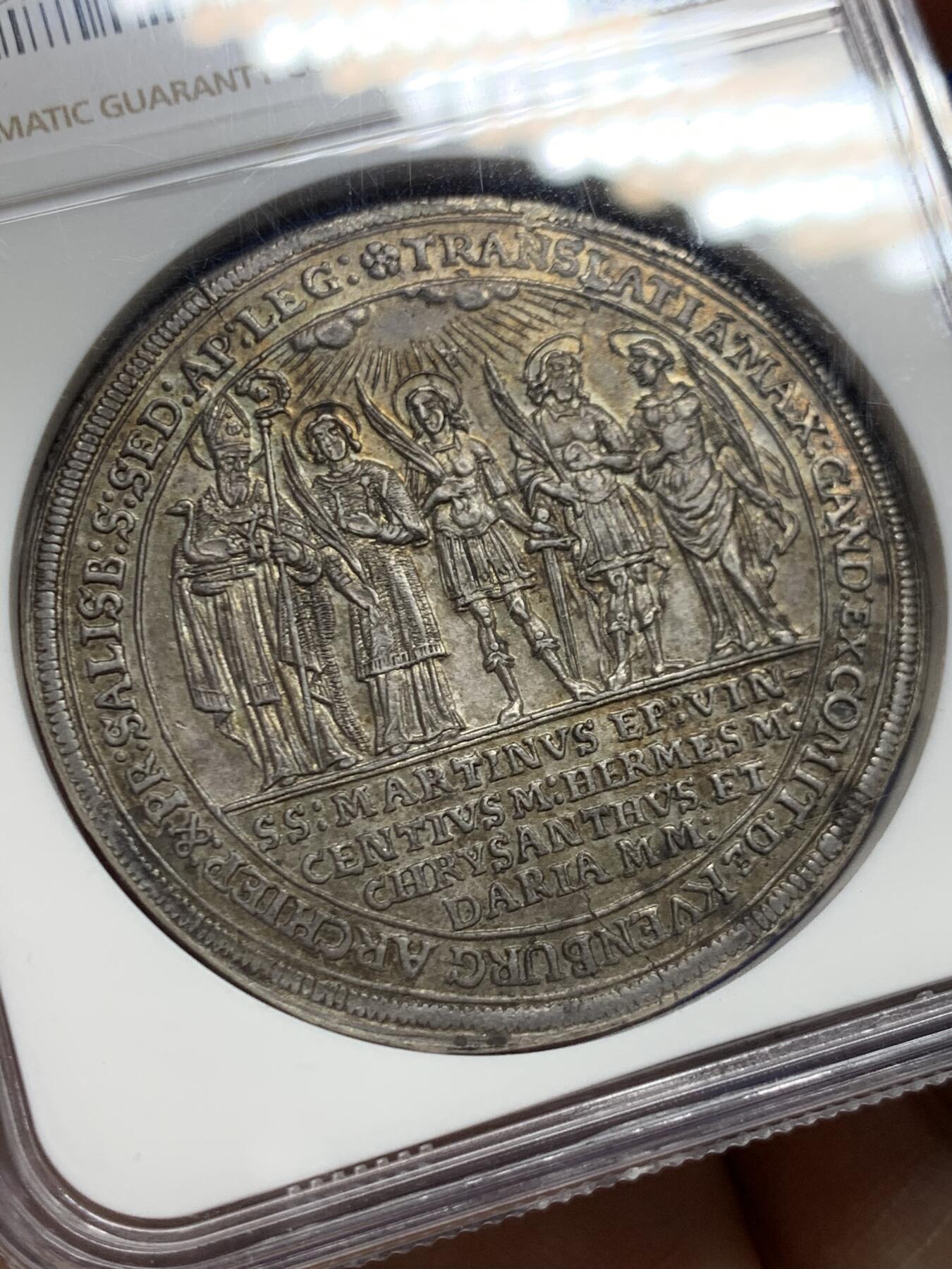 《竞宝斋》第447场 周日，周一，2场连拍 （全场包邮） NGC MS63 奥地利萨尔茨堡 1682年 主教区建立1100年泰勒大银币 光度极好 细节精美 稀少品种 包浆自然 老币最合适的状态