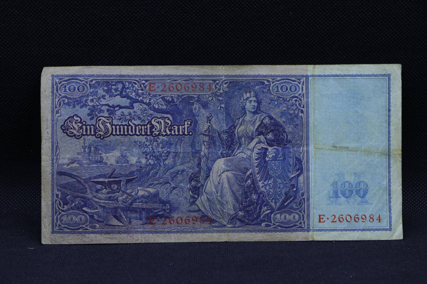 【淘币小摊】限时拍第八百三十拍  散币纸币邮票场  满百包邮可预留两周  周一统一发货    德国1910年100马克纸币【有折】