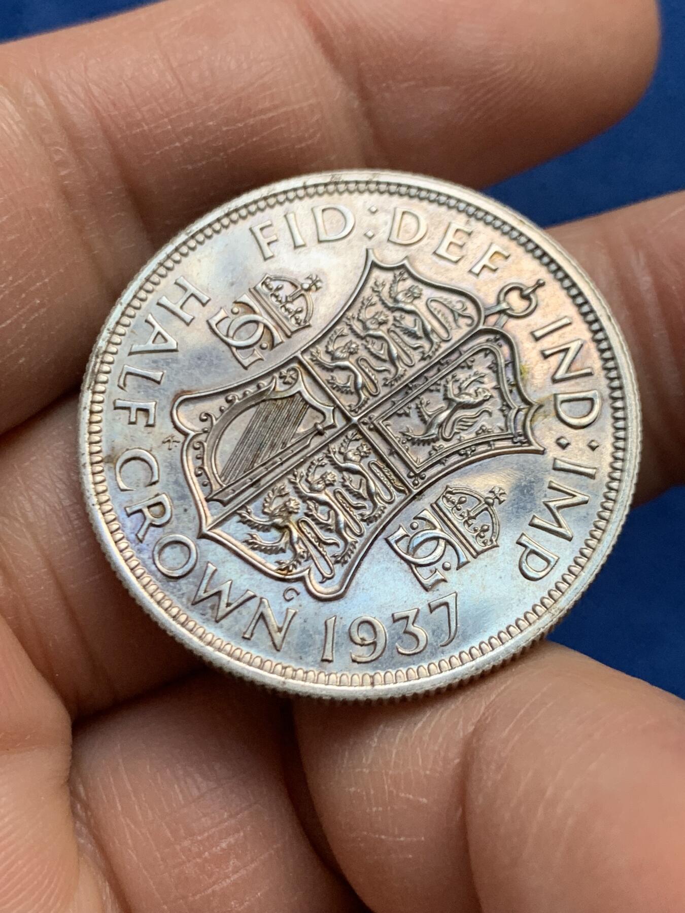 《竞宝斋》第447场 周日，周一，2场连拍 （全场包邮） 英国 1937年 乔治六世 半克朗精制银币 有精制感