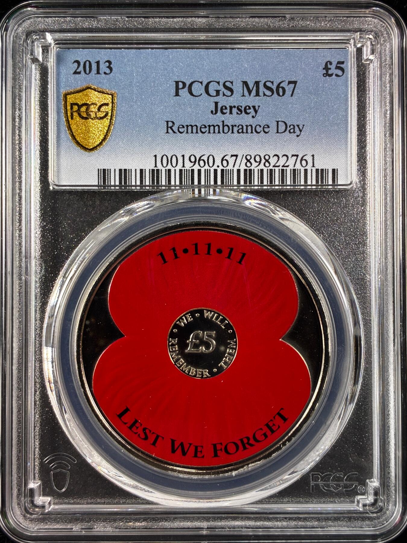 【雨安】【直播拍卖】【世界币章121期-评级币】2025-12-20 周六 19:30 保真 [评级现代] Jersey 泽西 5镑 2013年 战争纪念日  PCGS-MS67