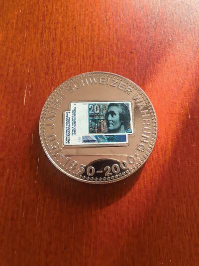 长老汇蛇年精选第八十二场拍卖 - 2000瑞士货币150周年20法郎图案彩色铜镍章，30克，30MM