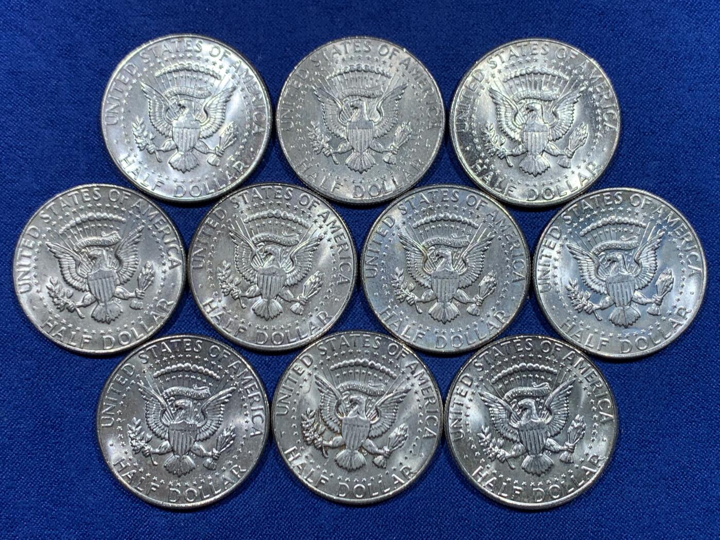 《竞宝斋》第447场 周日，周一，2场连拍 （全场包邮） 10枚一组 美国肯尼迪1965-1969年半美元银币 总重约114.85克