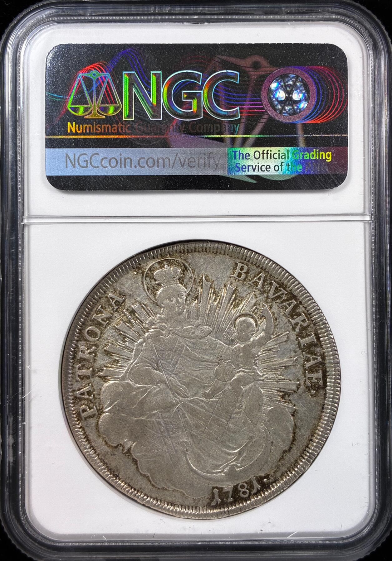 【雨安】【直播拍卖】【世界币章121期-评级币】2025-12-20 周六 19:30 保真 [评级德国] Germany 德国 德意志 1泰勒 Bavaria巴伐利亚 KM#0563 卡尔·特奥多尔.圣母抱婴 1781年  NGC-XF45 原味带底光