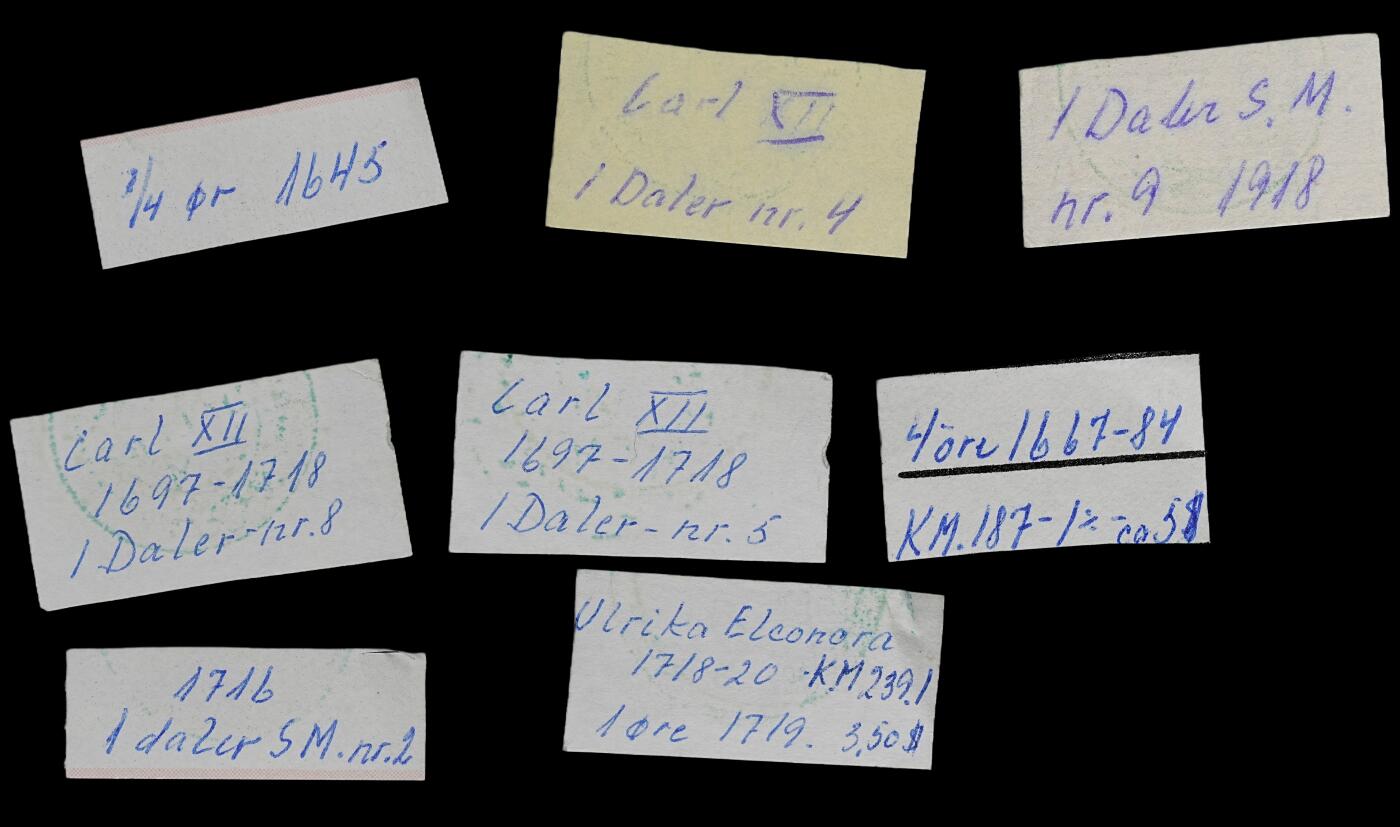 修遠堂世界钱币第九十七期 17-18世纪瑞典旧铜币一组 带藏家手写标签