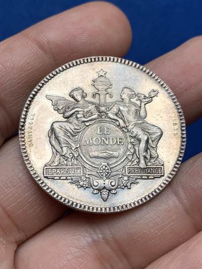 《竞宝斋》第447场 周日，周一，2场连拍 （全场包邮） - 法属阿尔及利亚及印支1875年人寿保险公司银代币 蜜蜂银标 18.15克 35mm