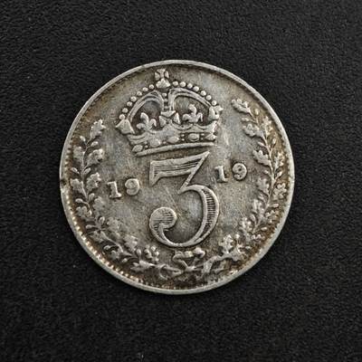 【淘币小摊】实时拍第八百二十七拍   散币场   满百包邮可预留二周 每周一统一发货   - 英国1919年乔治五世3便士银币