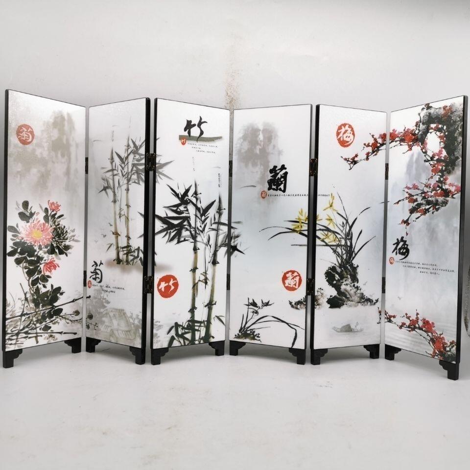 听雨轩（40） [梅兰竹菊]仿古漆器小屏风,折叠木制
