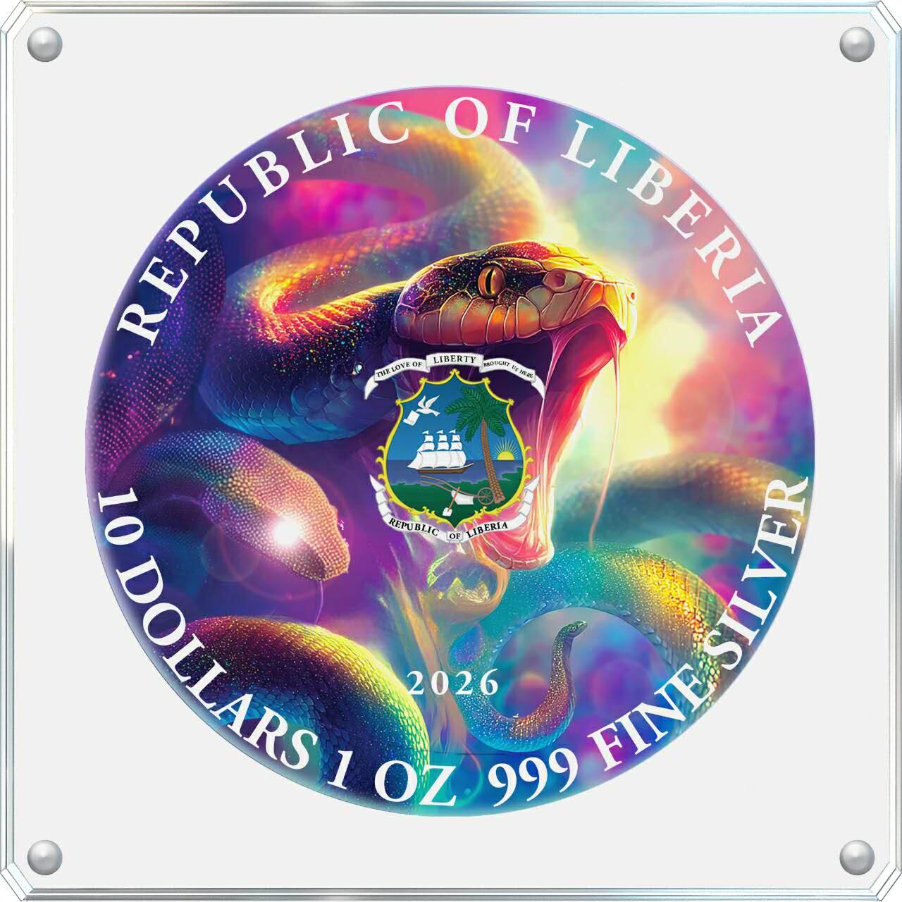 【期货】利比里亚2026年梦幻世界3美杜莎1盎司大尺寸双面彩银币