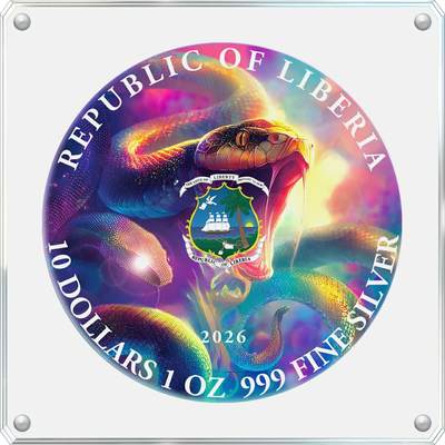 【期货】利比里亚2026年梦幻世界3美杜莎1盎司大尺寸双面彩银币