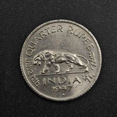 【淘币小摊】实时拍第八百二十七拍   散币场   满百包邮可预留二周 每周一统一发货   - 印度1947年乔治六世1/4卢比镍币