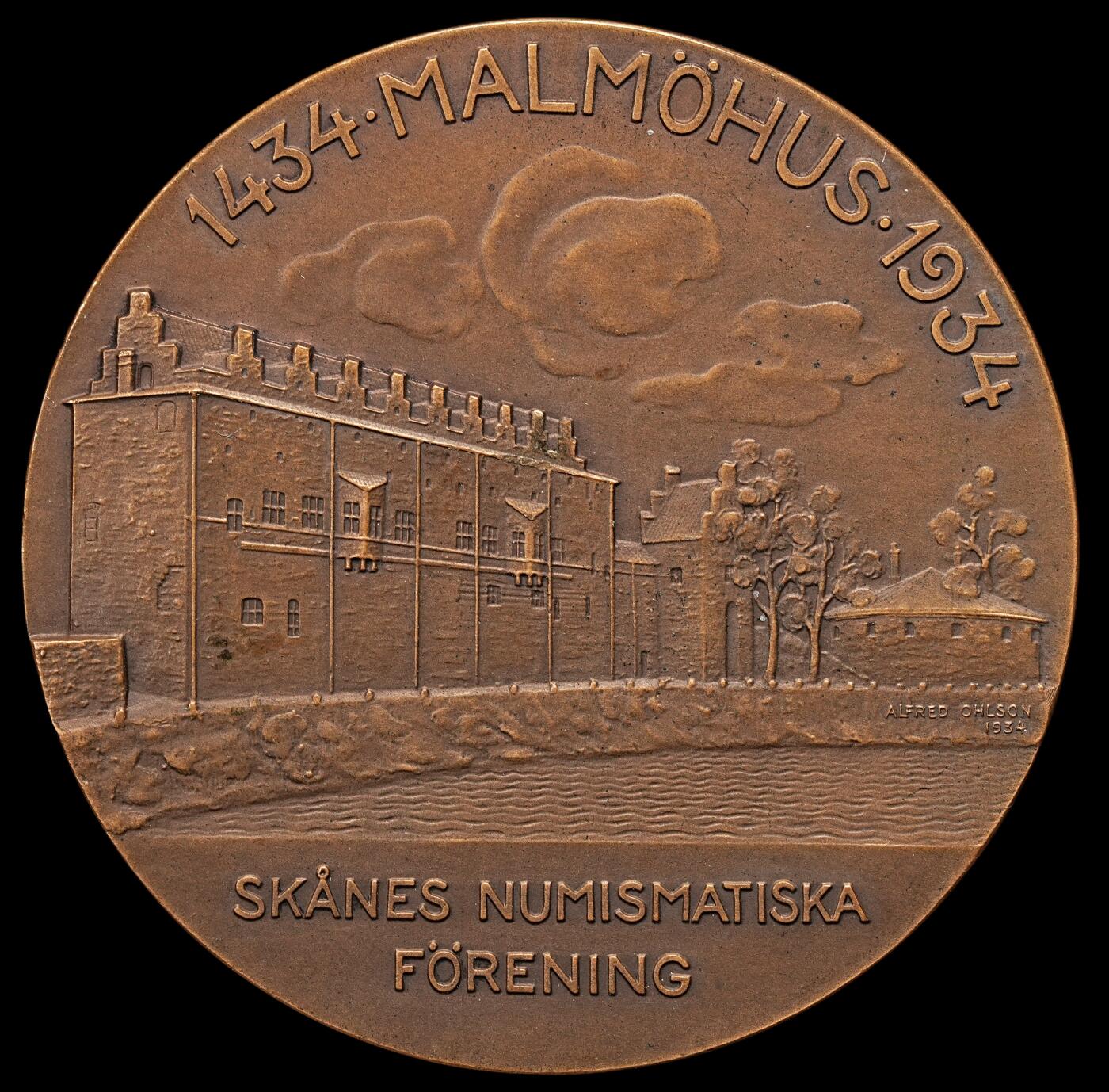修遠堂世界钱币第九十七期 1934 年瑞典马尔默建城 500 周年纪念大铜章 斯科讷钱币协会发行 56.30mm，74.30g