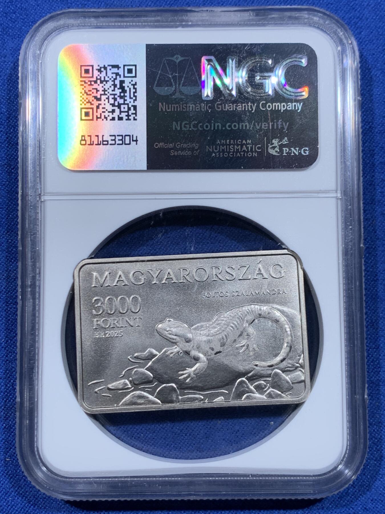 《竞宝斋》第447场 周日，周一，2场连拍 （全场包邮） NGC MS69 匈牙利2025年奥格泰莱克国家公园3000福林纪念币