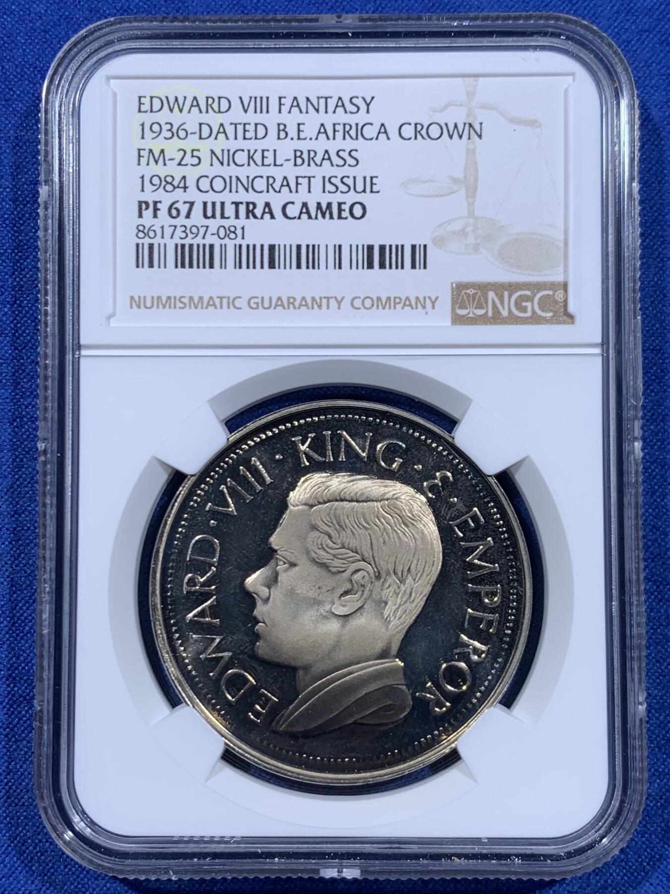 《竞宝斋》第447场 周日，周一，2场连拍 （全场包邮） NGC PF67UC 英属东非1936年爱德华八世克朗型臆造币，非常好的品相。