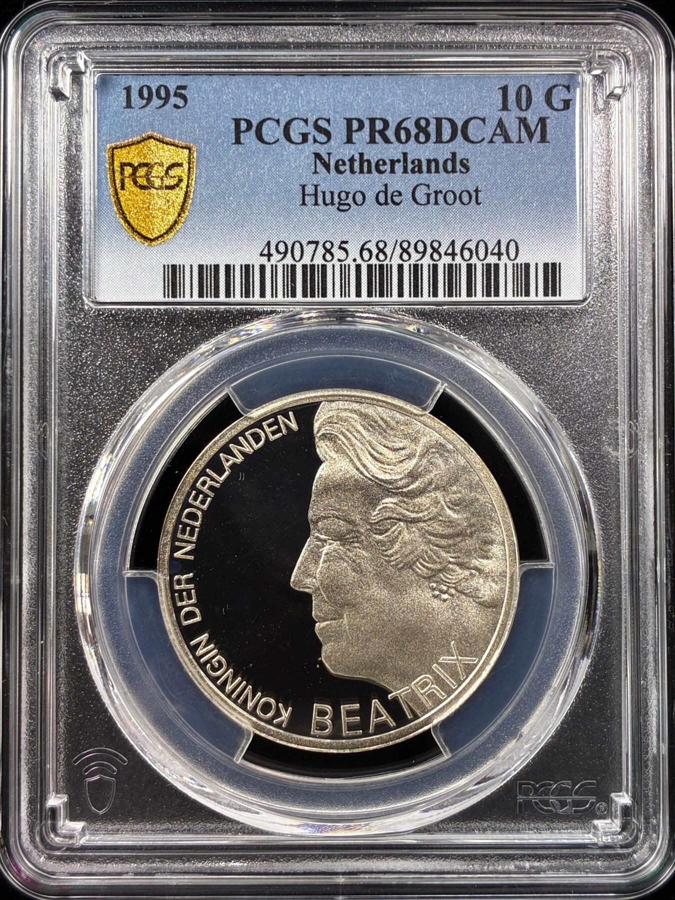 【雨安】【直播拍卖】【世界币章121期-评级币】2025-12-20 周六 19:30 保真 [评级现代] Netherlands 荷兰 王国 10盾 1995年 胡果·格劳秀斯 PCGS-PR68DCAM 精制