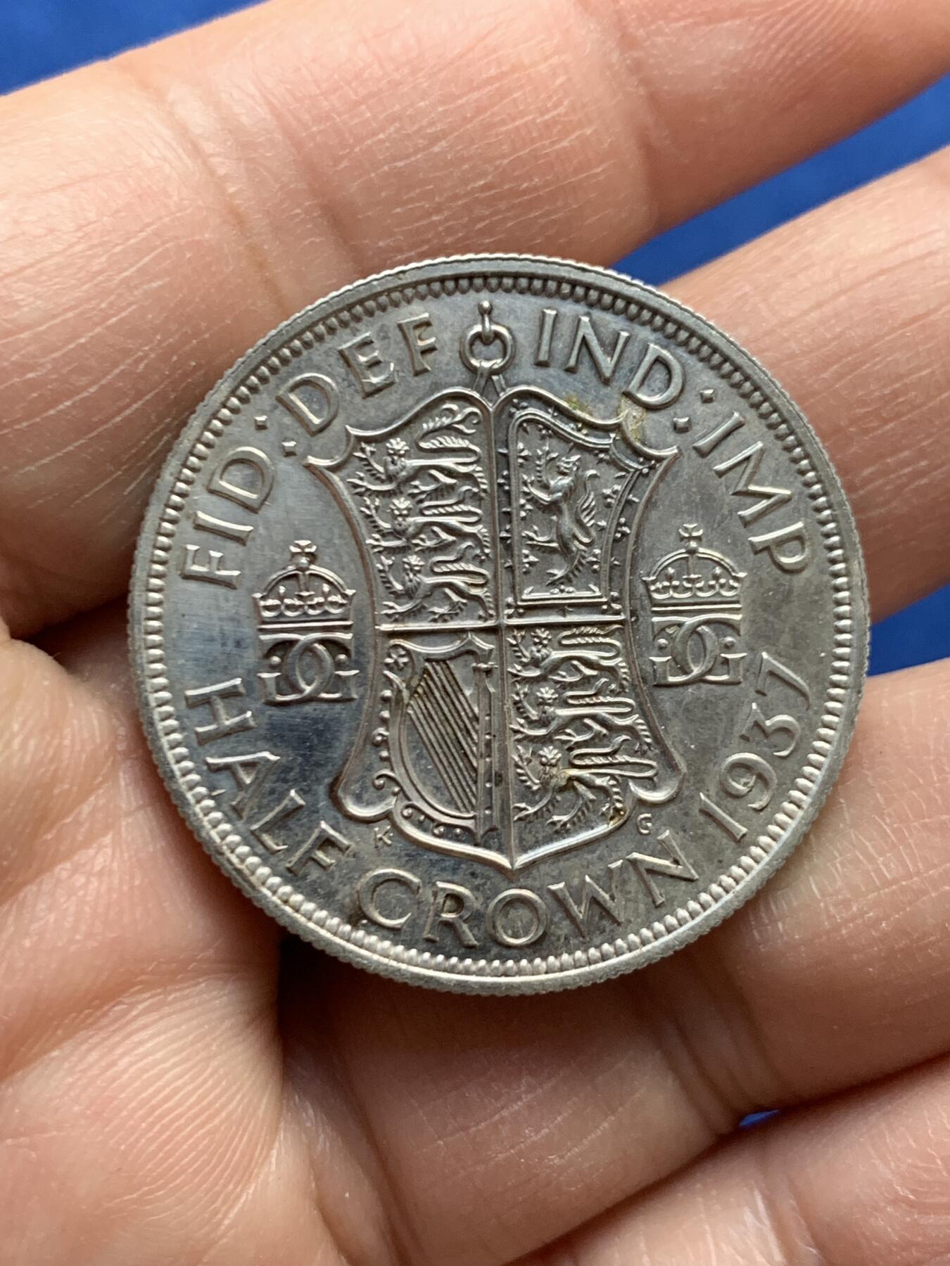 《竞宝斋》第447场 周日，周一，2场连拍 （全场包邮） 英国 1937年 乔治六世 半克朗精制银币 有精制感