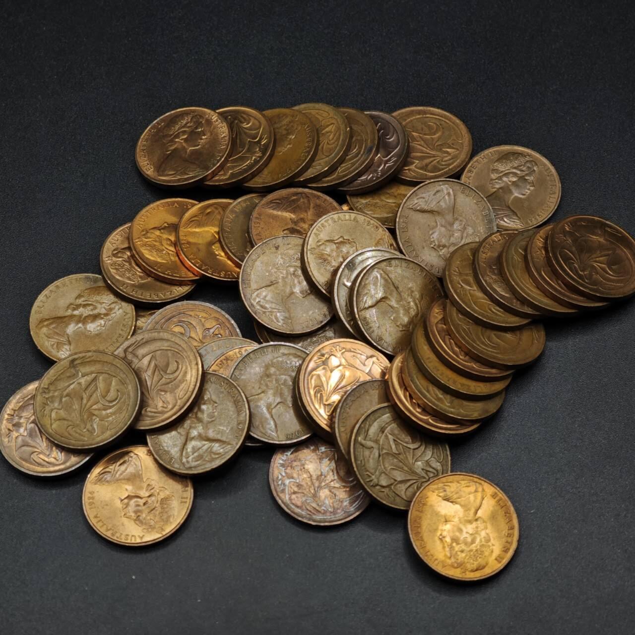 【淘币小摊】实时拍第八百二十七拍   散币场   满百包邮可预留二周 每周一统一发货   澳大利亚2分铜币50枚