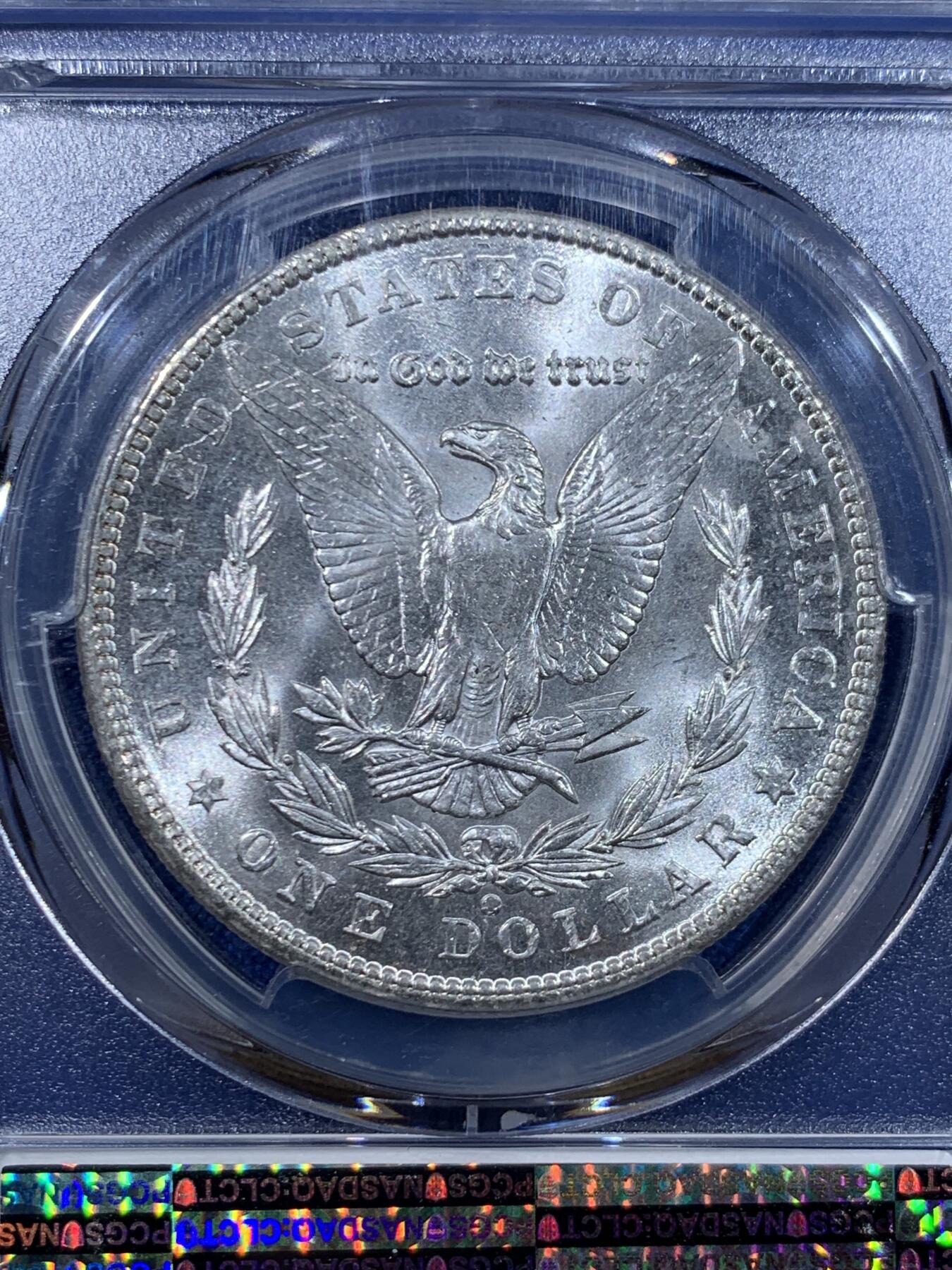 《竞宝斋》第447场 周日，周一，2场连拍 （全场包邮） PCGS MS64 美国1902年O版摩根一美元银币 早期标签 转光漂亮 支撑小磕 细节见图