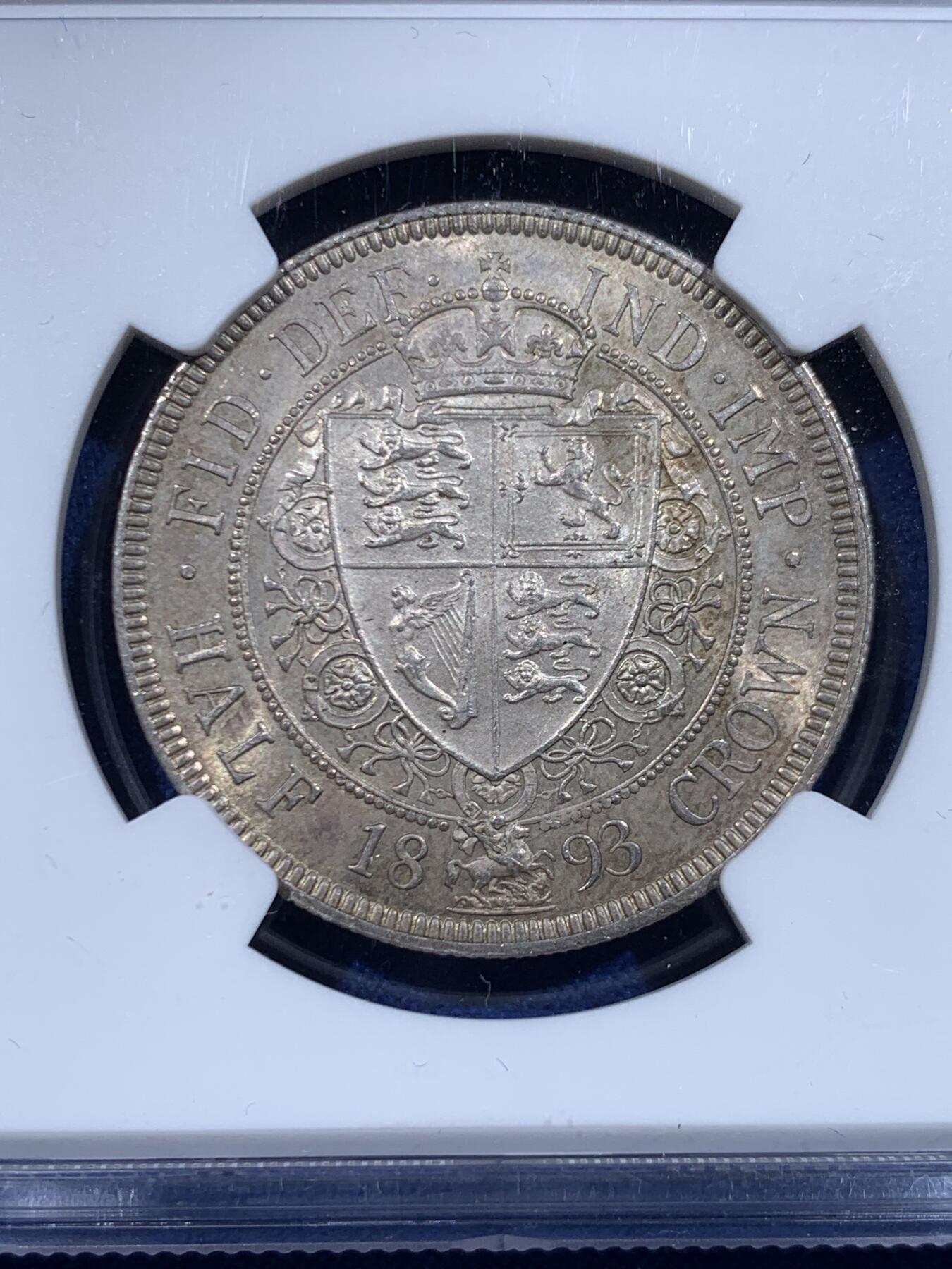 《竞宝斋》第447场 周日，周一，2场连拍 （全场包邮） NGC MS62 英国1893年披纱半克朗银币