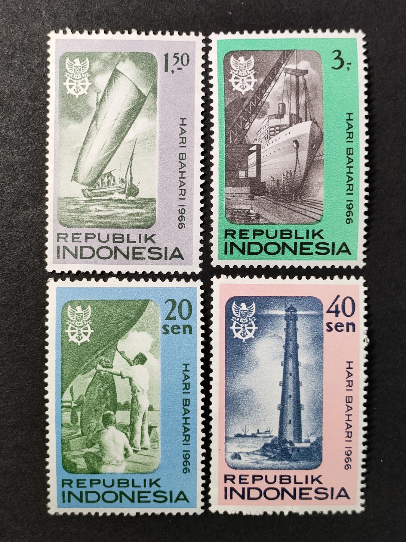 ↓君缘收藏680期☞钱币邮品↓无佣金、可寄存、满30元包邮  印度尼西亚邮票，1966年航海日邮票