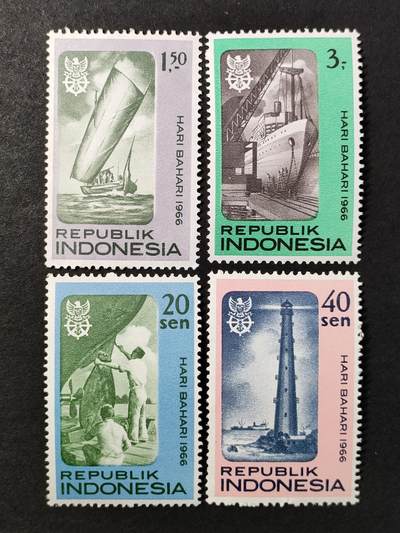 ↓君缘收藏680期☞钱币邮品↓无佣金、可寄存、满30元包邮  - 印度尼西亚邮票，1966年航海日邮票