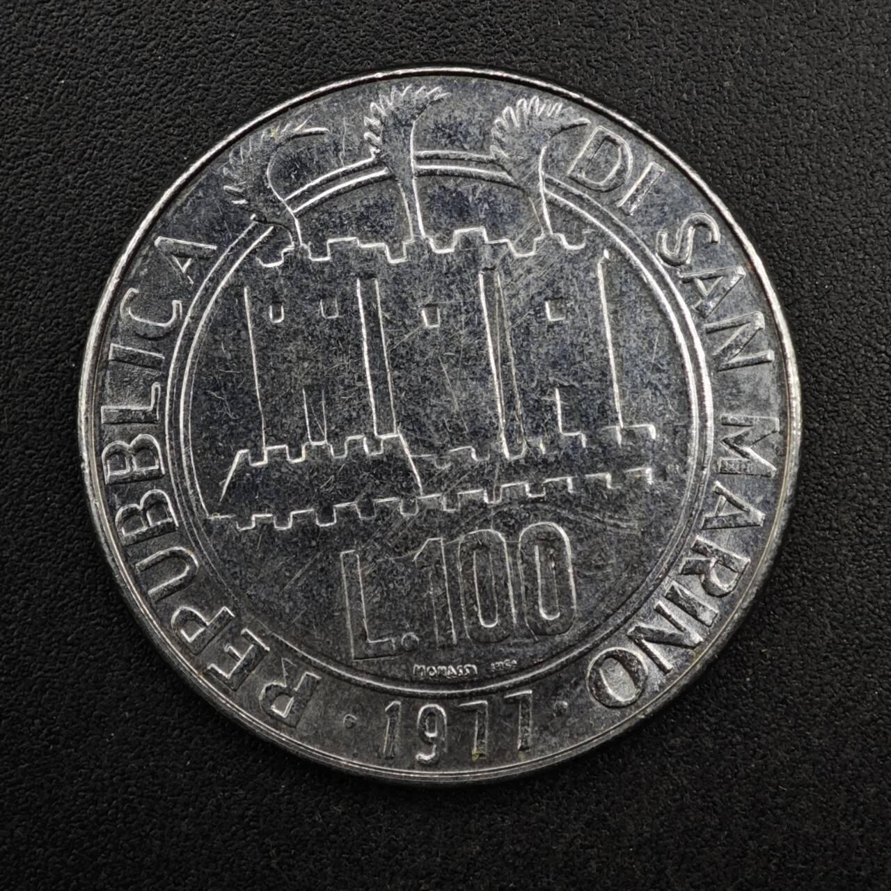 【淘币小摊】实时拍第八百二十七拍   散币场   满百包邮可预留二周 每周一统一发货   圣马力诺1977年100里拉