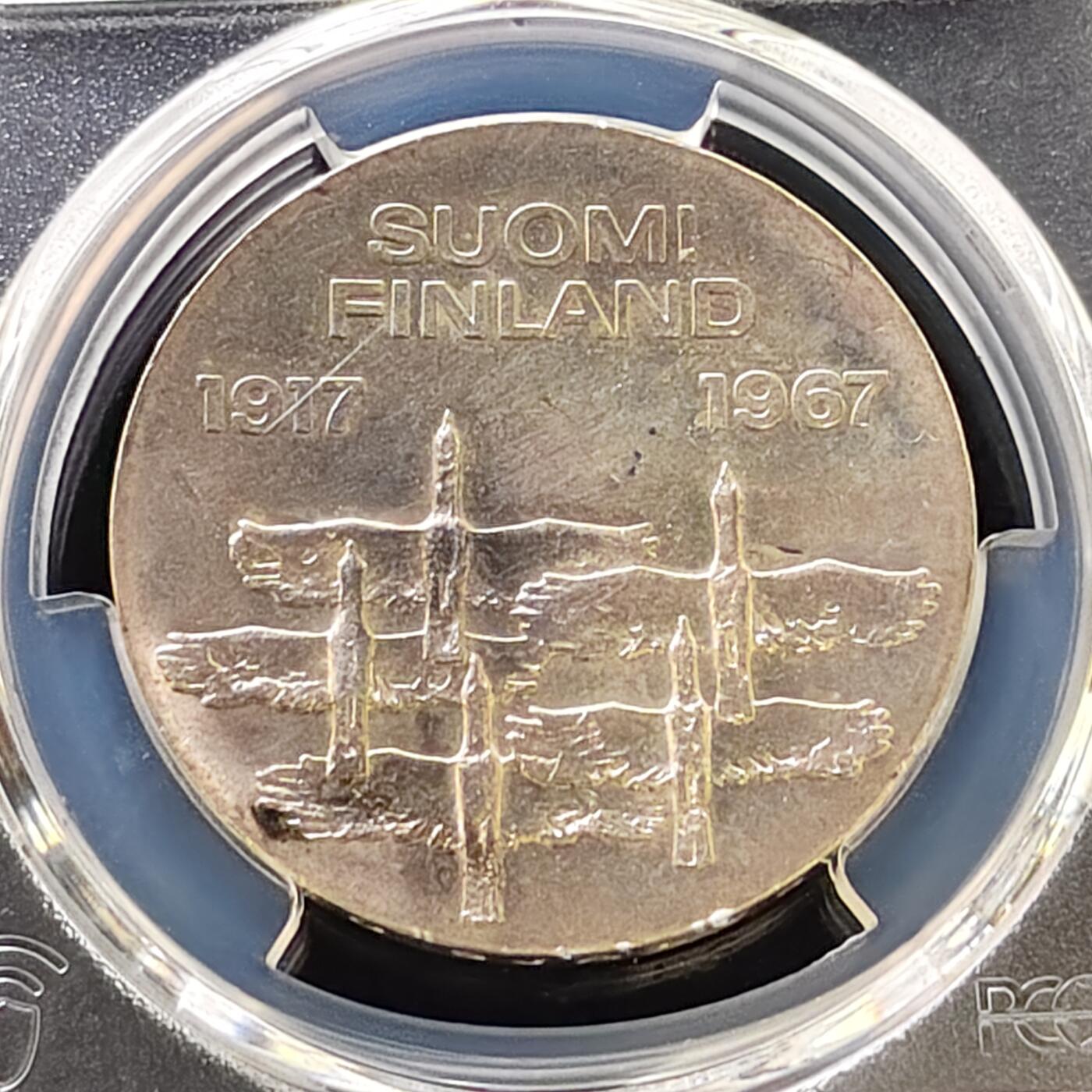 【全场包邮】纯粹捡漏拍487场（免费代拍第24场） 芬兰1967年10马克独立50周年纪念银币-PCGS UNC DETAIL