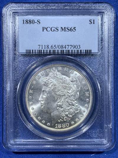 《竞宝斋》第447场 周日，周一，2场连拍 （全场包邮） - PCGS MS65 美国 1880-S 摩根 1美元银币