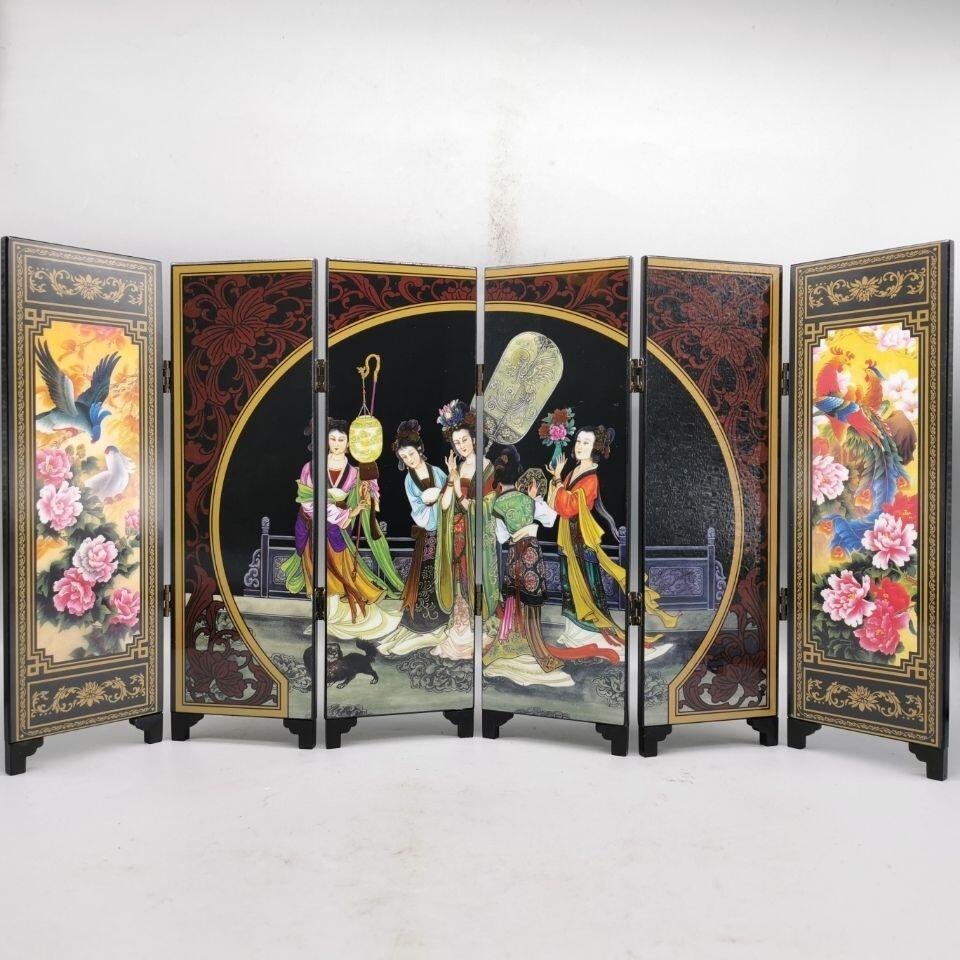 听雨轩（40） [贵妃夜宴图]仿古漆器小屏风  折叠木制