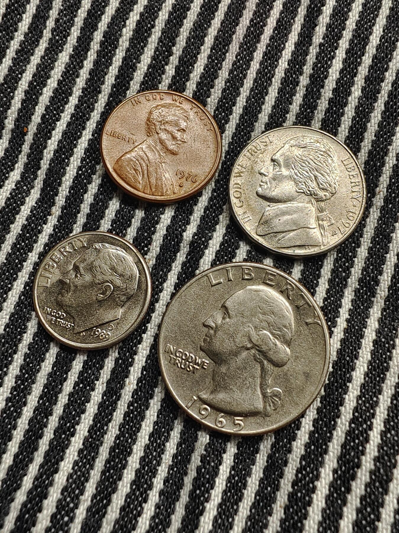 美国林肯1美分 杰佛逊5美分 罗斯福10美分 华盛顿25美分 铜币 镍币4枚一套 分币 硬币 收藏