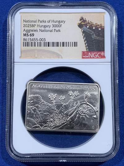 《竞宝斋》第447场 周日，周一，2场连拍 （全场包邮） - NGC MS69 匈牙利2025年奥格泰莱克国家公园3000福林纪念币