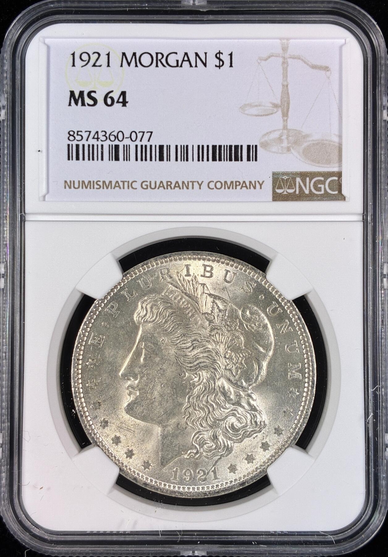 【雨安】【直播拍卖】【世界币章121期-评级币】2025-12-20 周六 19:30 保真 [评级美洲] USA 美国 1美元 (1878-1921) 摩根 1921年  NGC-MS64