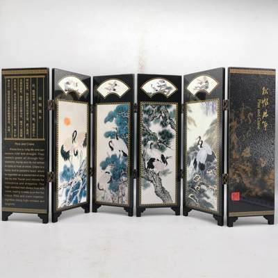 听雨轩（三十八） - 松鹤延年仿古漆器小屏风折叠木制