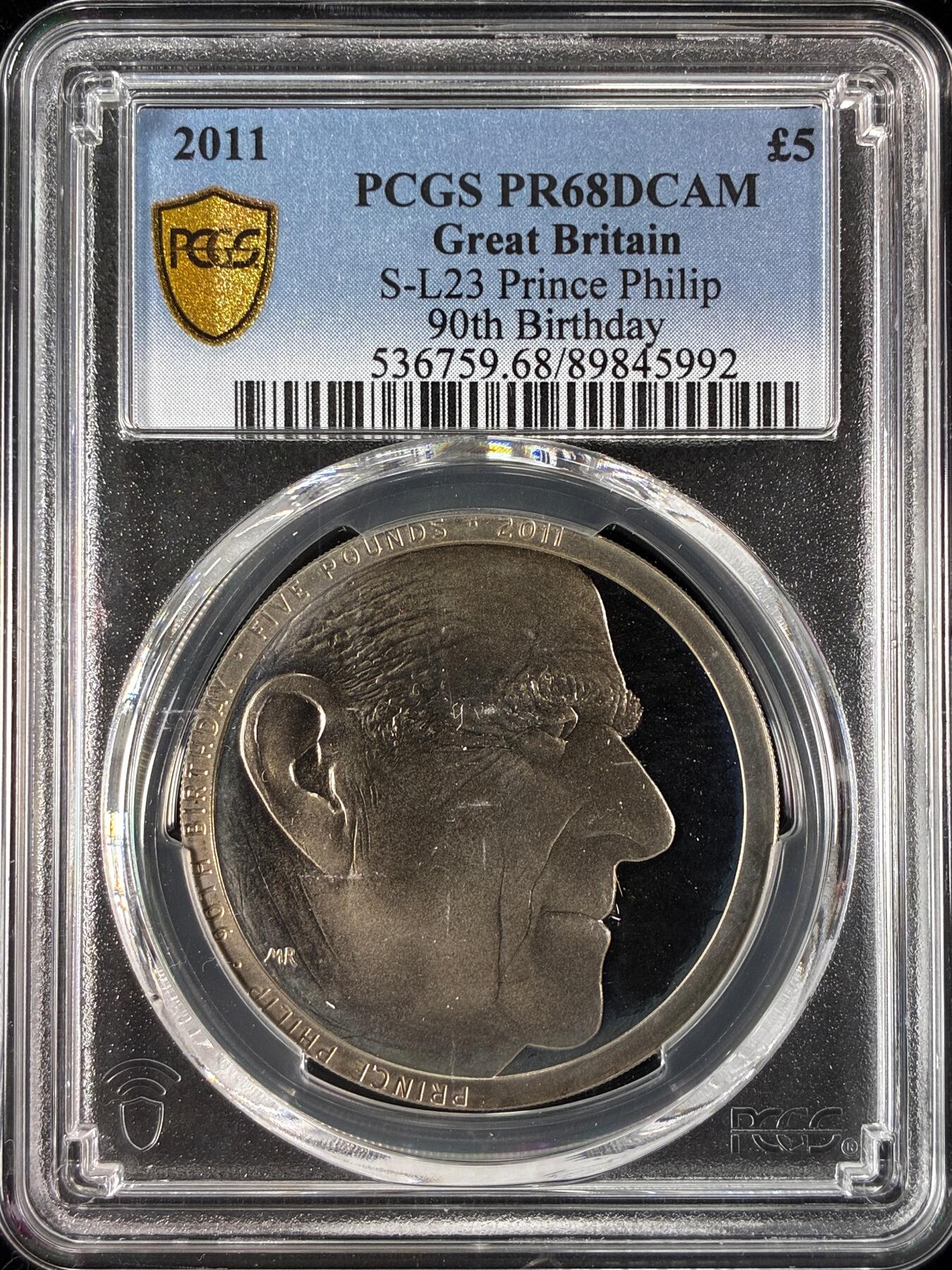 【雨安】【直播拍卖】【世界币章121期-评级币】2025-12-20 周六 19:30 保真 [评级现代] Great Britain 英国 5镑 2011年 菲利普王子 PCGS-PR68DCAM 精制