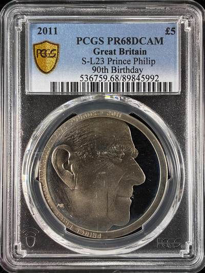 【雨安】【直播拍卖】【世界币章121期-评级币】2025-12-20 周六 19:30 保真 - [评级现代] Great Britain 英国 5镑 2011年 菲利普王子 PCGS-PR68DCAM 精制