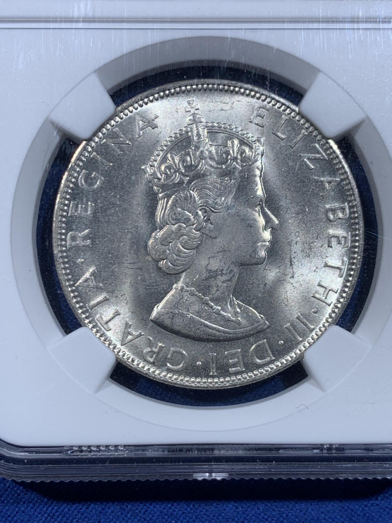 《竞宝斋》第447场 周日，周一，2场连拍 （全场包邮） NGC MS64 英属百慕大1964年伊丽莎白二世1克朗大银币