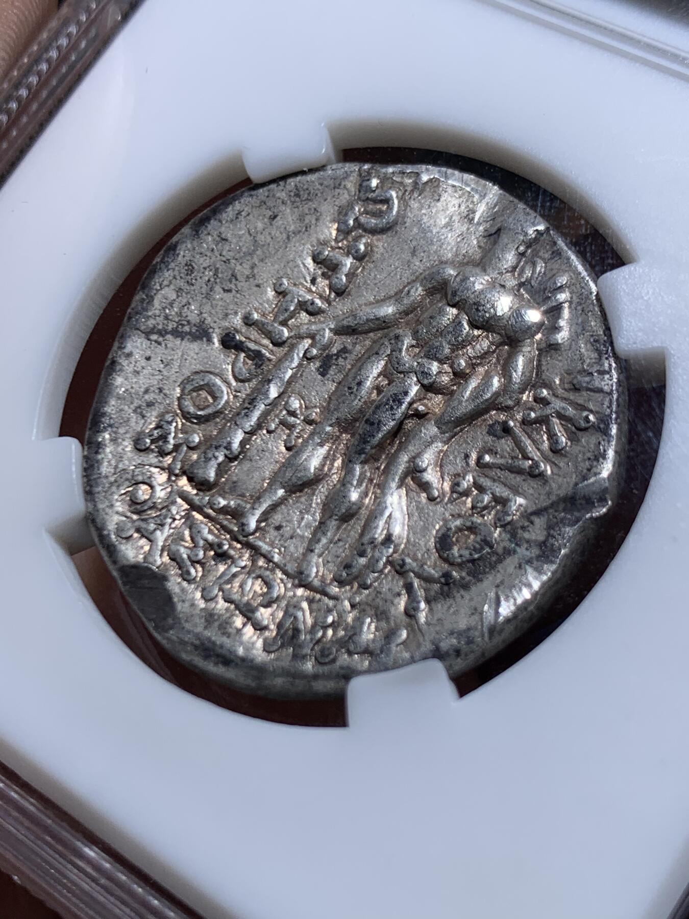 《竞宝斋》第447场 周日，周一，2场连拍 （全场包邮） ZDGS Ch VF 古希腊色雷斯地区148.B.C-80.B.C萨索斯岛4德拉克马银币 正面酒神狄俄尼索斯头像 背面大力神手持棍棒与狮皮 整体状态细节见图