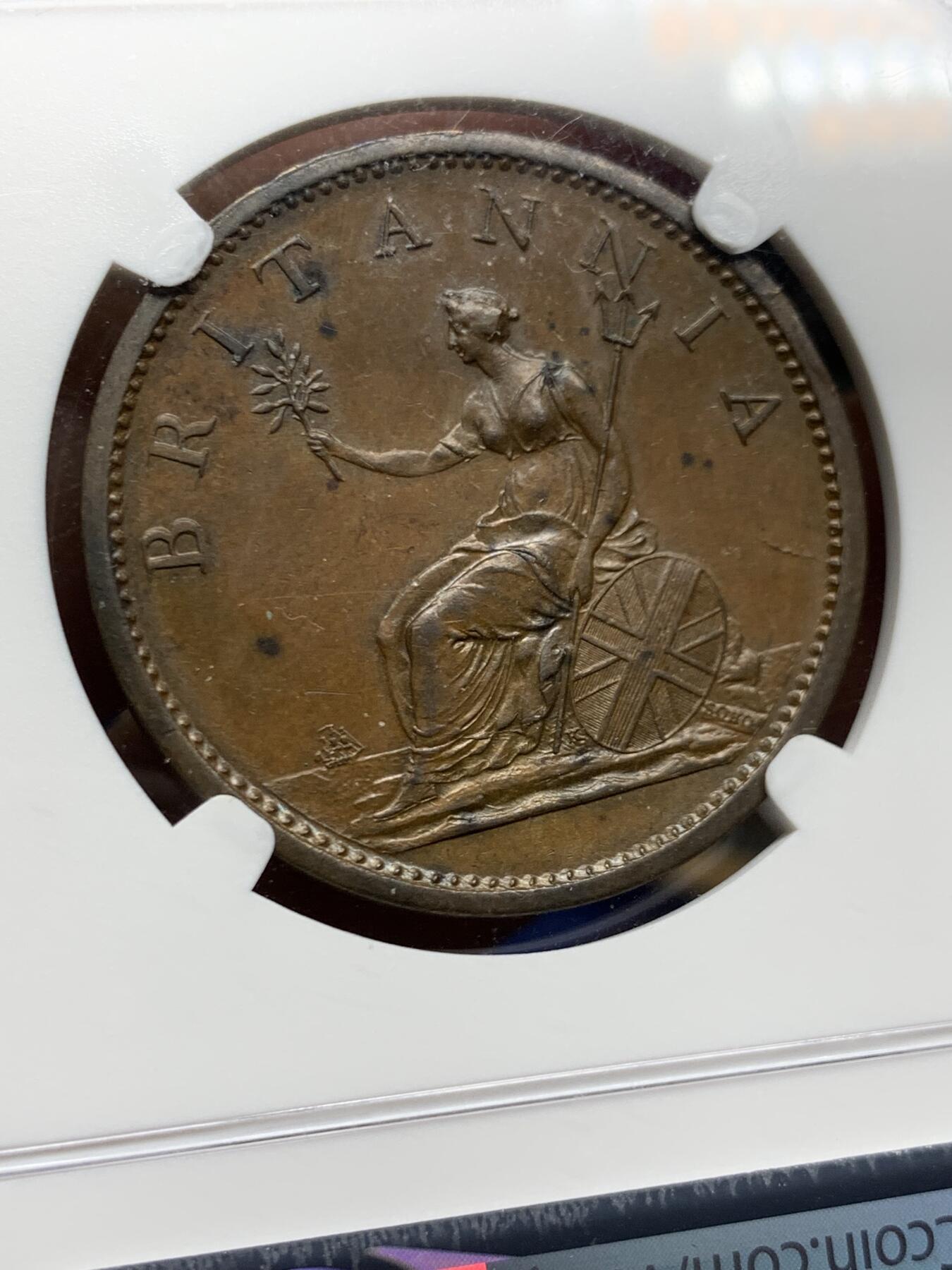 《竞宝斋》第447场 周日，周一，2场连拍 （全场包邮） NGC MS63BN 英国1806乔三1便士大铜，SOHO铸造的经典款，温润厚重的巧克力色光泽，代表了铜币最理想的保存状态。