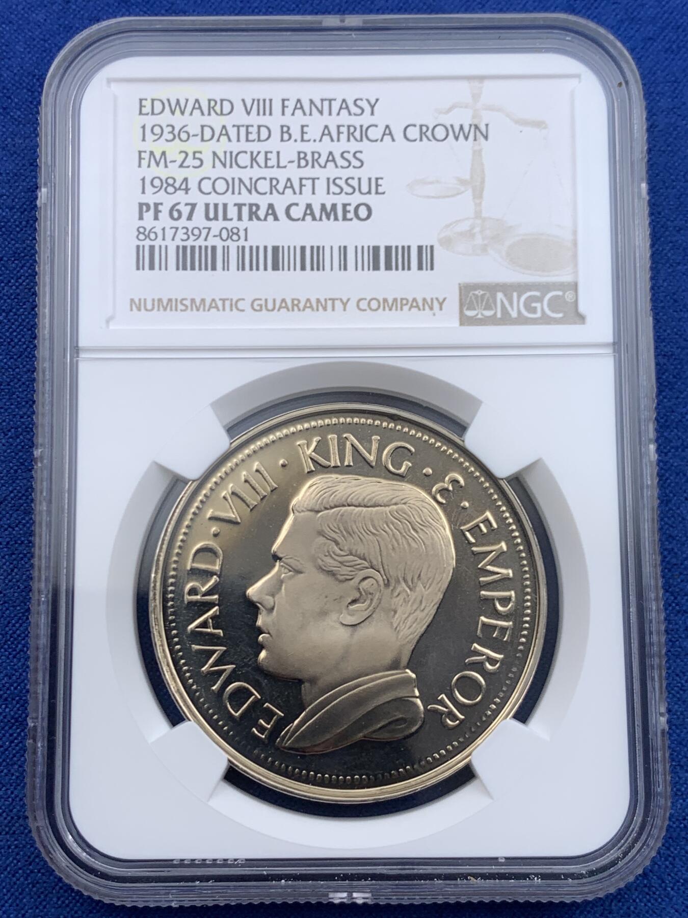 《竞宝斋》第447场 周日，周一，2场连拍 （全场包邮） NGC PF67UC 英属东非1936年爱德华八世克朗型臆造币，非常好的品相。