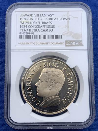 《竞宝斋》第447场 周日，周一，2场连拍 （全场包邮） - NGC PF67UC 英属东非1936年爱德华八世克朗型臆造币，非常好的品相。