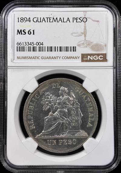 【雨安】【直播拍卖】【世界币章121期-评级币】2025-12-20 周六 19:30 保真 - [评级美洲] Guatemala 危地马拉 1比索 KM#0210 (1894-1897) 1894年  NGC-MS61