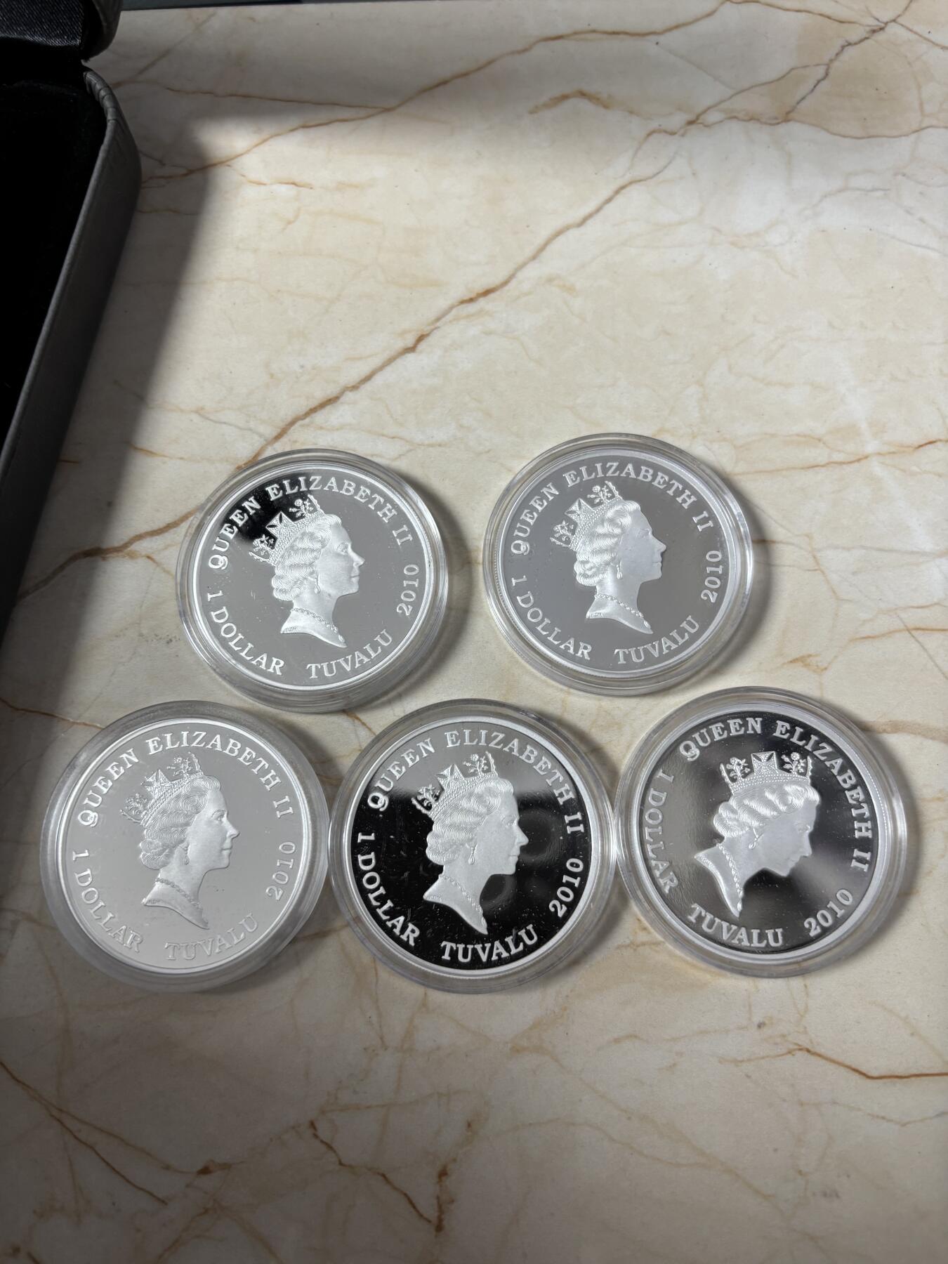 第186期拍卖 图瓦卢2010年二战主战坦克1盎司彩色纪念银币5枚套，999银，1盎司*5，发行1500套