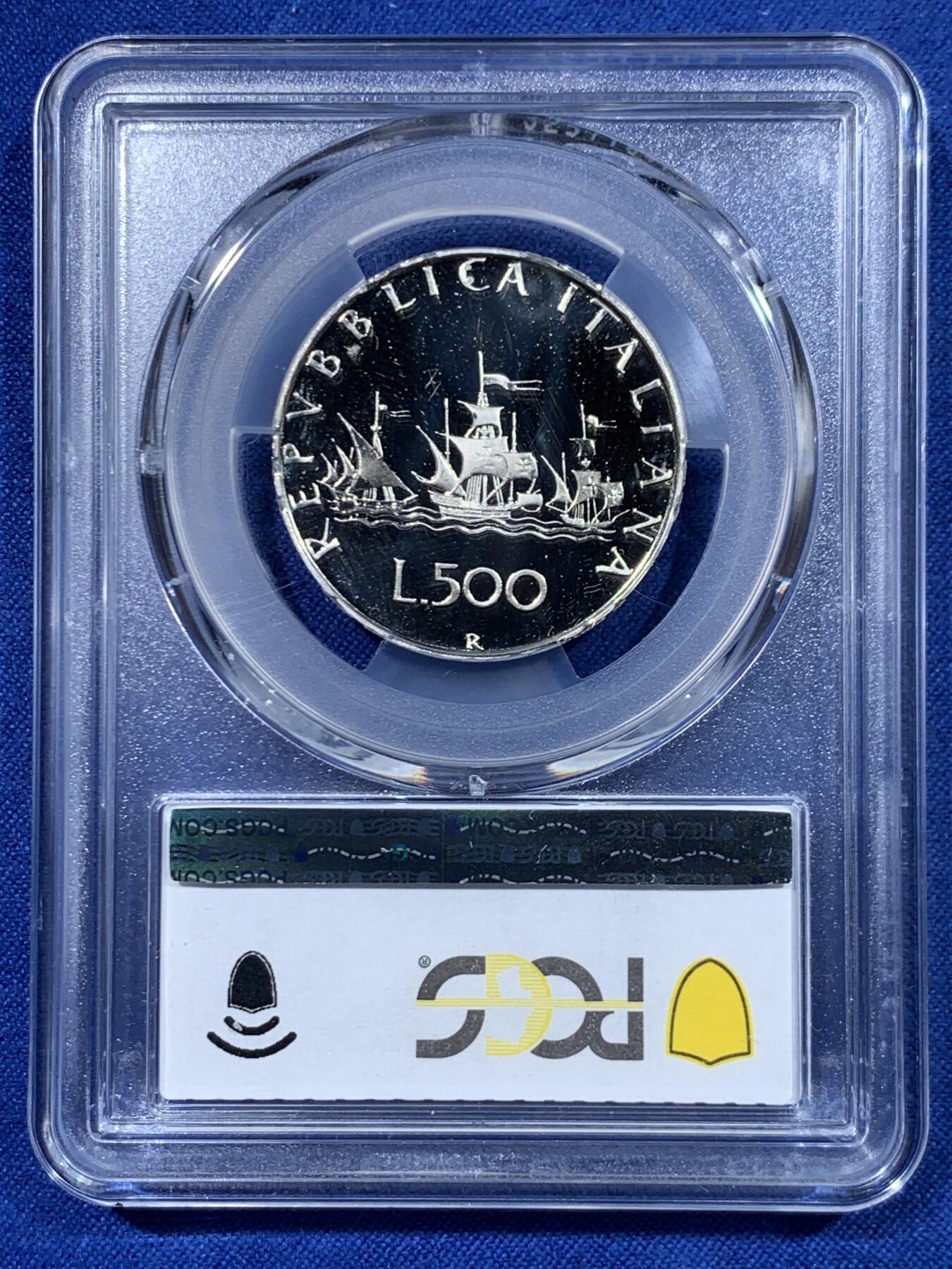 《竞宝斋》第447场 周日，周一，2场连拍 （全场包邮） 亚军分 PCGS PR68DCAM 意大利 1985年 帆船少女 精制500里拉银币 首年发行的精制 镜面光十足