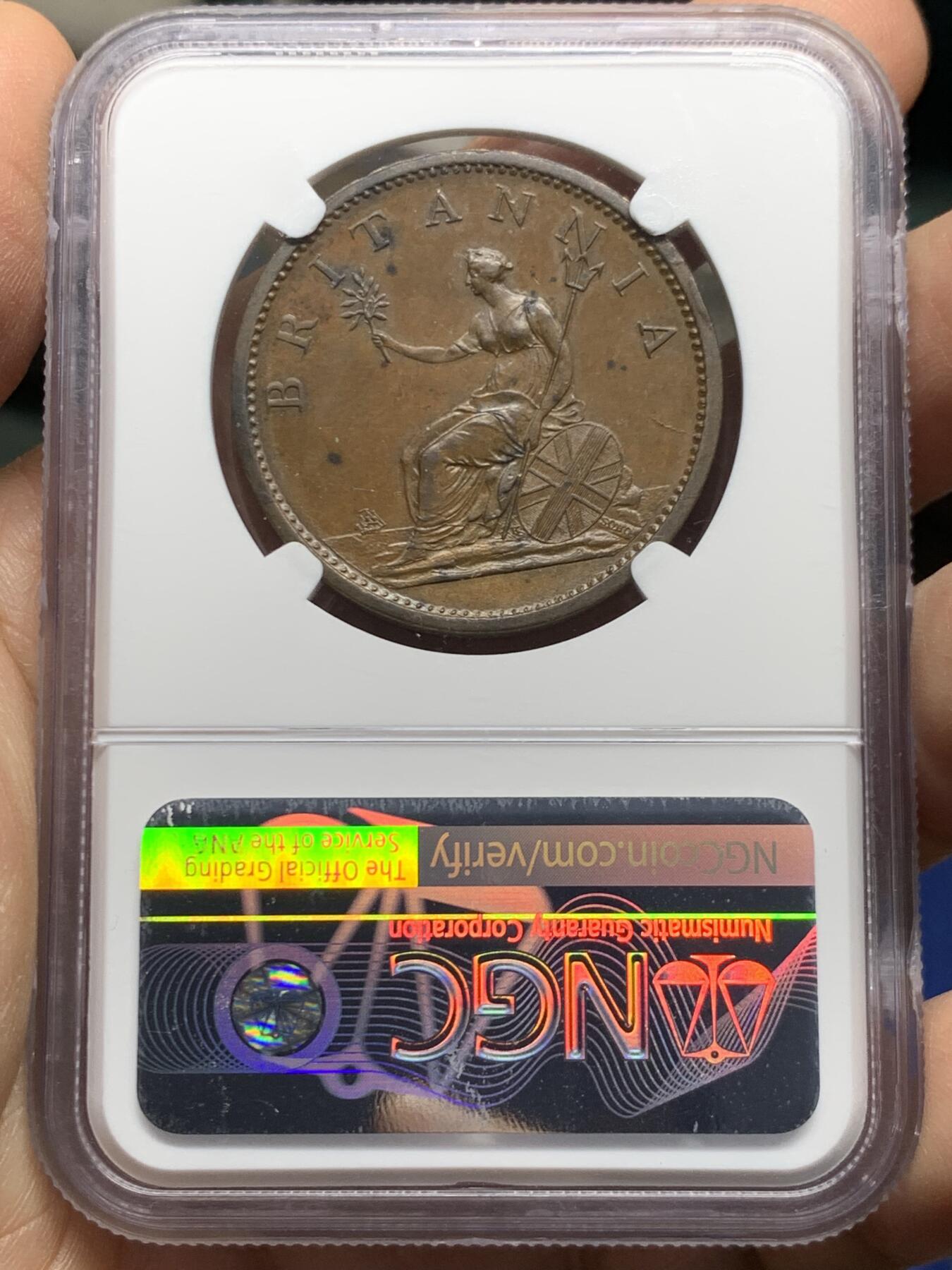 《竞宝斋》第447场 周日，周一，2场连拍 （全场包邮） NGC MS63BN 英国1806乔三1便士大铜，SOHO铸造的经典款，温润厚重的巧克力色光泽，代表了铜币最理想的保存状态。