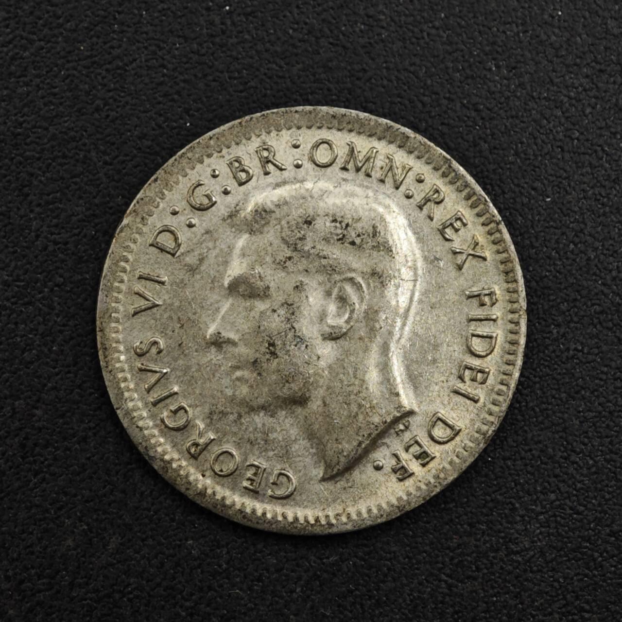 【淘币小摊】实时拍第八百二十七拍   散币场   满百包邮可预留二周 每周一统一发货   澳大利亚1950年乔治六世3便士银币