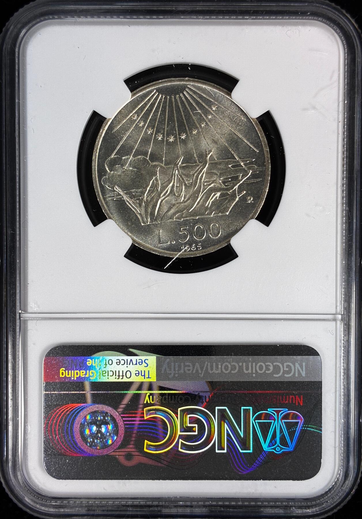 【雨安】【直播拍卖】【世界币章121期-评级币】2025-12-20 周六 19:30 保真 [评级现代] Italy 意大利 500里拉 1965年 意大利语之父但丁·阿利吉耶里  NGC-MS65