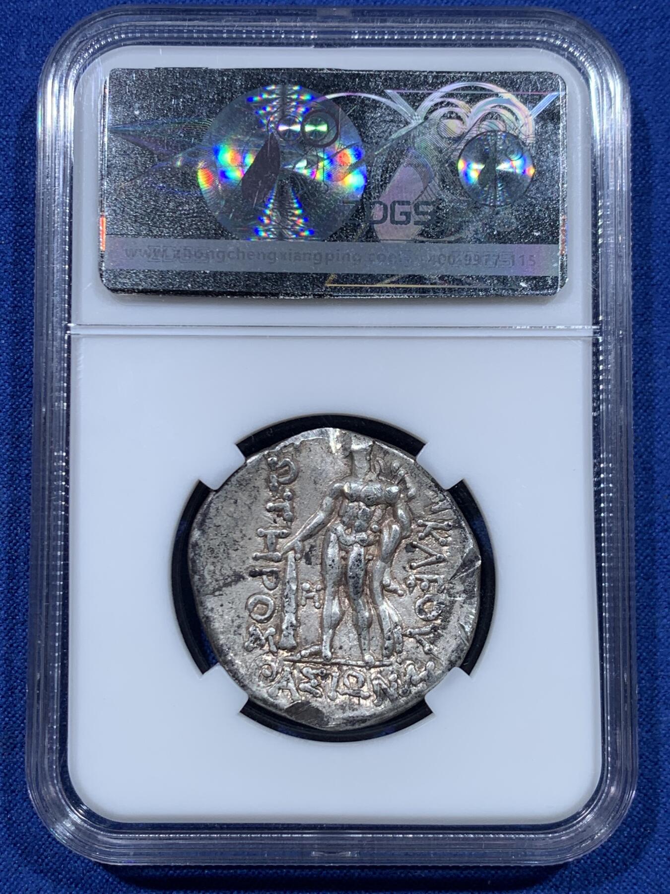 《竞宝斋》第447场 周日，周一，2场连拍 （全场包邮） ZDGS Ch VF 古希腊色雷斯地区148.B.C-80.B.C萨索斯岛4德拉克马银币 正面酒神狄俄尼索斯头像 背面大力神手持棍棒与狮皮 整体状态细节见图