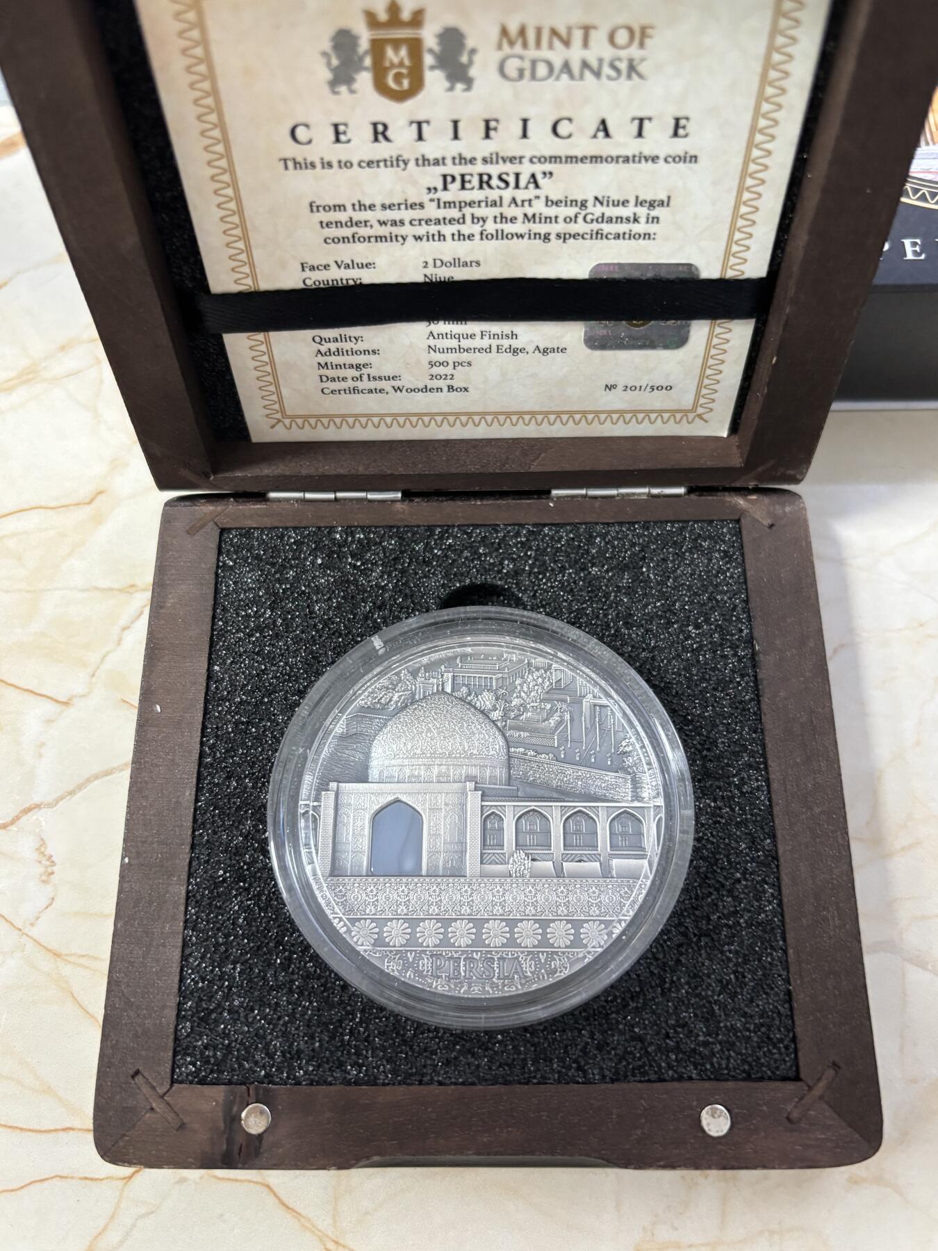 第186期拍卖 纽埃2022年古文明系列波斯文明2盎司纪念银币，999银，发行500枚