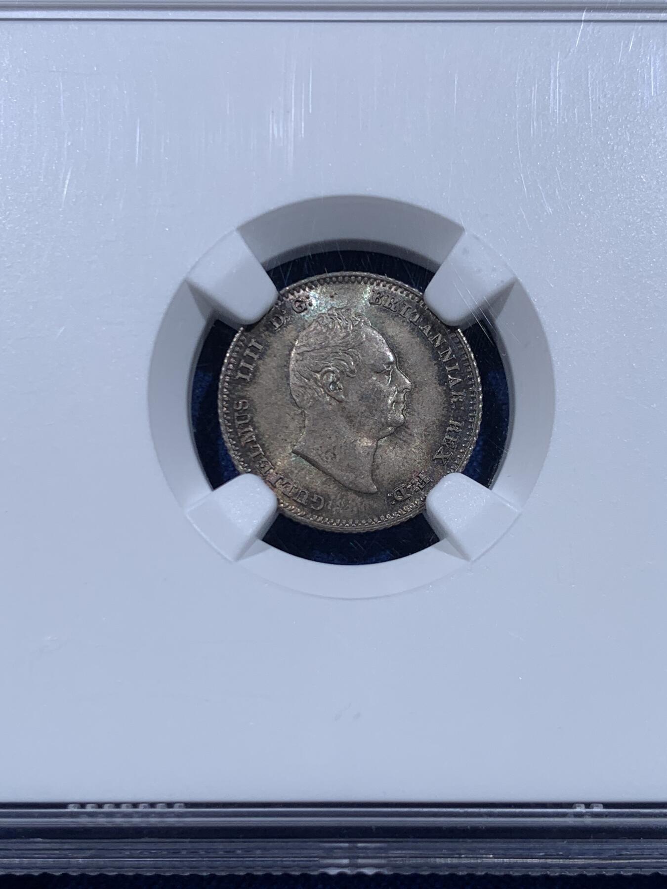 《竞宝斋》第447场 周日，周一，2场连拍 （全场包邮） NGC MS64 英国 1836年 威廉四世 4便士银币 深彩包浆 转光明显