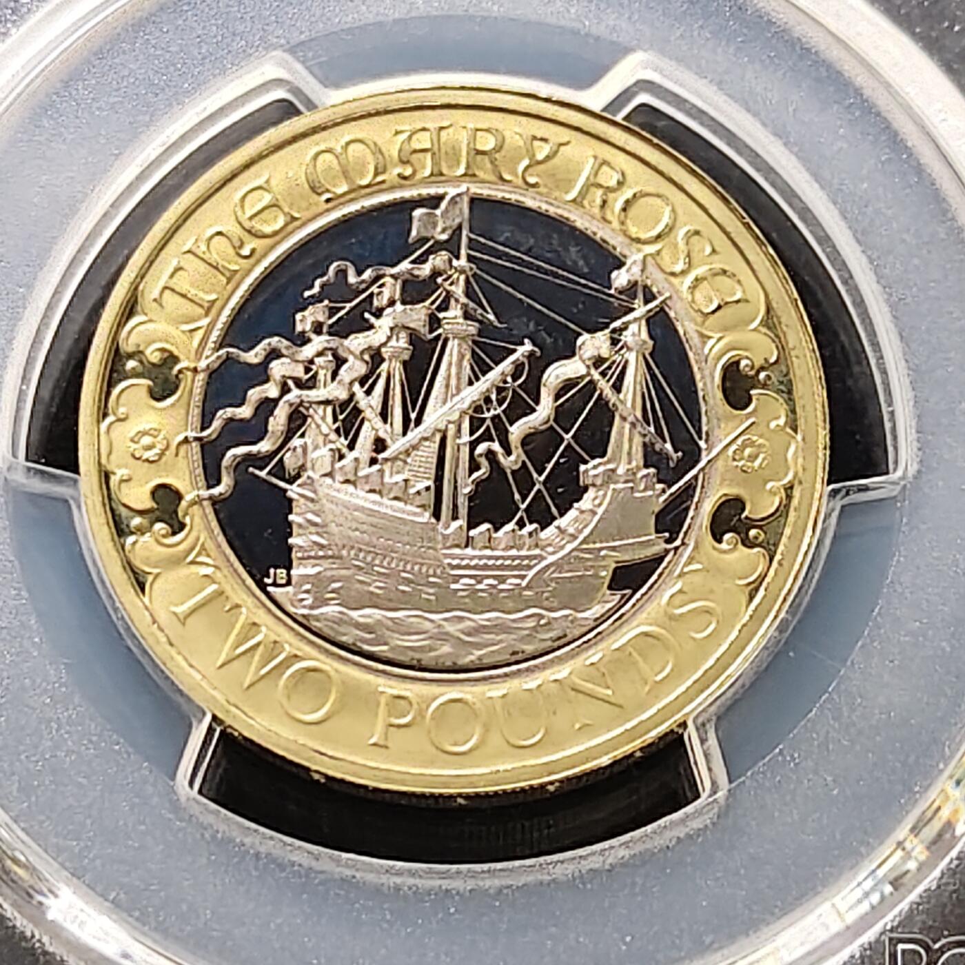 【全场包邮】纯粹捡漏拍487场（免费代拍第24场） 【收藏级】英国2011年2镑玛丽玫瑰号500周年精制镀金纪念银币-PCGS PR67 DCAM（更高分仅2枚）